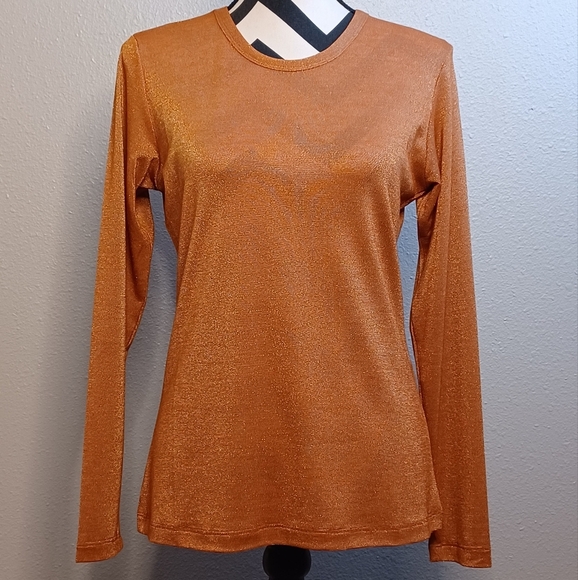 Two Birds in Paris Burnt Orange Metallic Silver Long-Sleeve Top - Picture 3 of 12